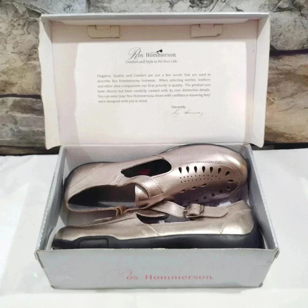 Ros Hommerson Cameo Mary Janes Pewter Leather W/ Box 7 Wide 7WW Maryjane - Picture 3 of 15